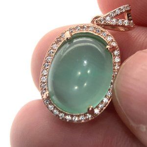 Cats Eye Green Calcite 6.70ct Rose Gold Finish Solid 925 Sterling Silver Pendant